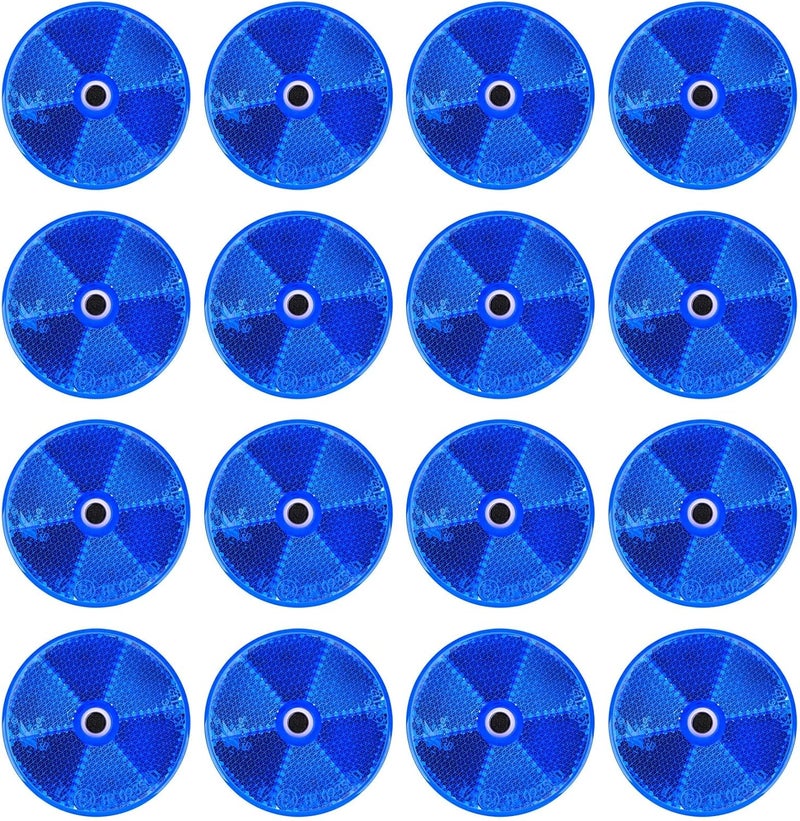 Kingdder 16 Pack Front Round Reflector for Driveway Fence Gate Posts Trailers Safety Reflectors with Center Mounting Holes Automobiles Boats Mailboxes (Blue) - Image 1
